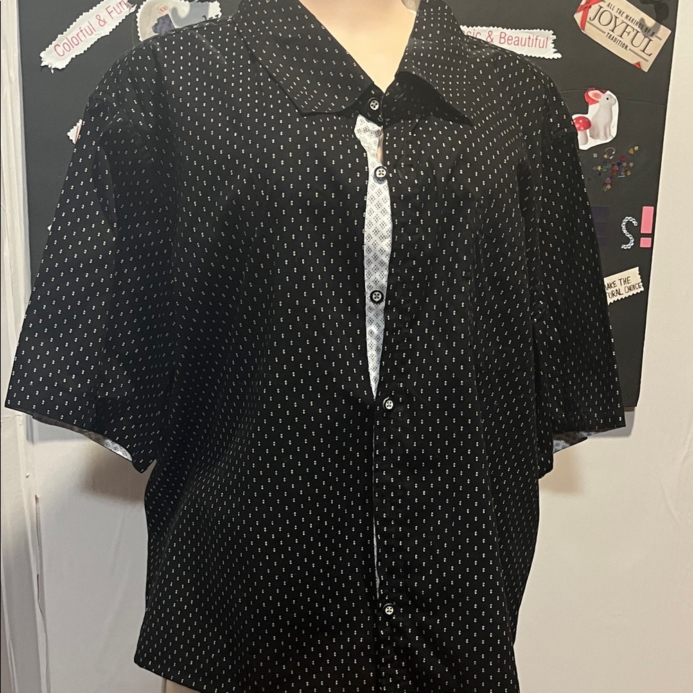 Black Patterned women reworked and Upcycled Shirt. Short sleeves.